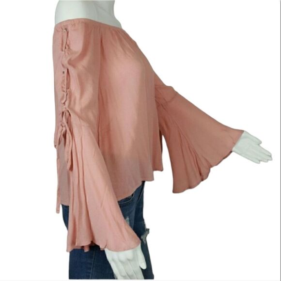 OFF SHOULDER TOP PULLOVER  LACE UP BELL SLEEVE Fairy Core - Picture 1 of 6